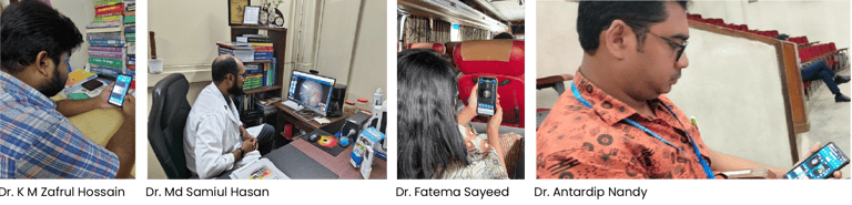 Several surgeons watching Dr. Hannan perform surgery remotely.